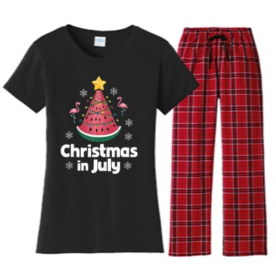 Christmas In July Watermelon Tree Funny Flamingo Xmas Beach Women's Flannel Pajama Set