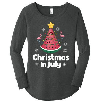 Christmas In July Watermelon Tree Funny Flamingo Xmas Beach Women's Perfect Tri Tunic Long Sleeve Shirt