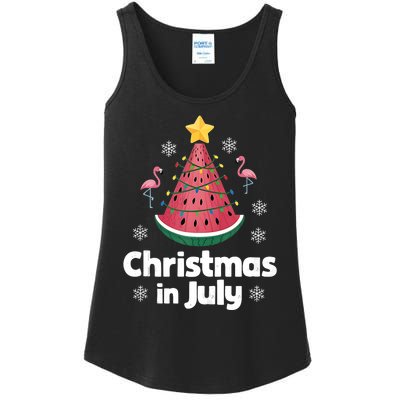 Christmas In July Watermelon Tree Funny Flamingo Xmas Beach Ladies Essential Tank