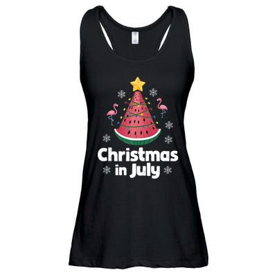 Christmas In July Watermelon Tree Funny Flamingo Xmas Beach Ladies Essential Flowy Tank