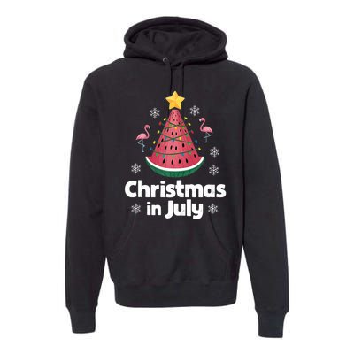 Christmas In July Watermelon Tree Funny Flamingo Xmas Beach Premium Hoodie