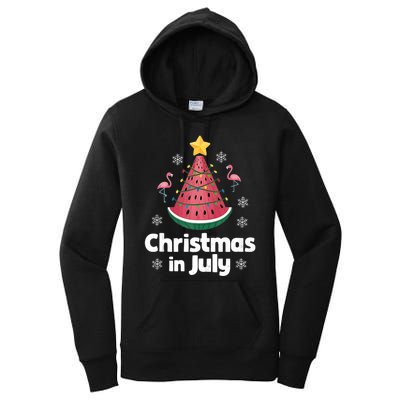 Christmas In July Watermelon Tree Funny Flamingo Xmas Beach Women's Pullover Hoodie