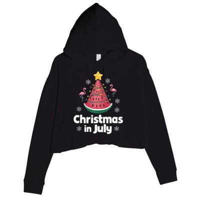 Christmas In July Watermelon Tree Funny Flamingo Xmas Beach Crop Fleece Hoodie