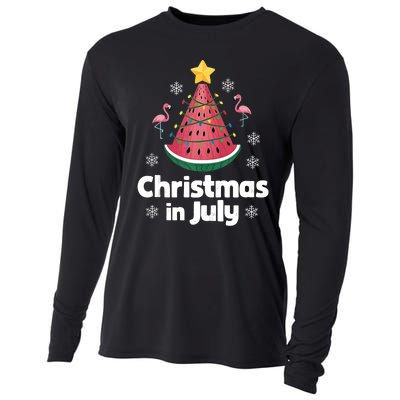 Christmas In July Watermelon Tree Funny Flamingo Xmas Beach Cooling Performance Long Sleeve Crew