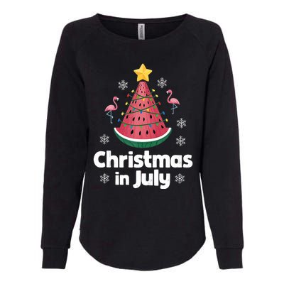 Christmas In July Watermelon Tree Funny Flamingo Xmas Beach Womens California Wash Sweatshirt