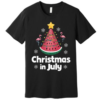 Christmas In July Watermelon Tree Funny Flamingo Xmas Beach Premium T-Shirt