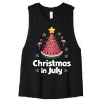 Christmas In July Watermelon Tree Funny Flamingo Xmas Beach Women's Racerback Cropped Tank