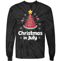 Christmas In July Watermelon Tree Funny Flamingo Xmas Beach Tie-Dye Long Sleeve Shirt