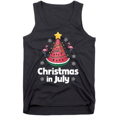 Christmas In July Watermelon Tree Funny Flamingo Xmas Beach Tank Top