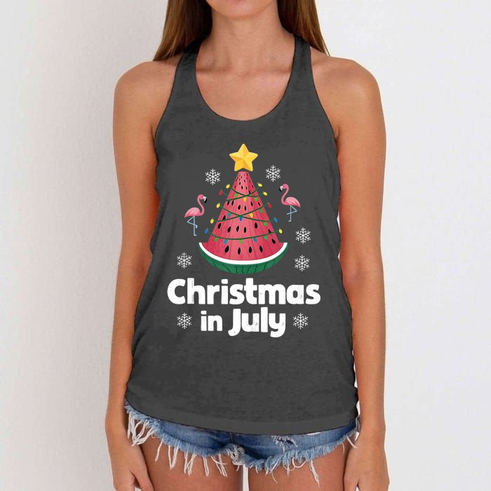 Christmas In July Watermelon Tree Funny Flamingo Xmas Beach Women's Knotted Racerback Tank