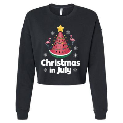 Christmas In July Watermelon Tree Funny Flamingo Xmas Beach Cropped Pullover Crew