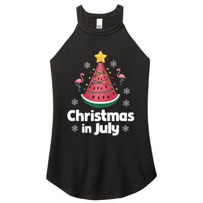 Christmas In July Watermelon Tree Funny Flamingo Xmas Beach Women's Perfect Tri Rocker Tank