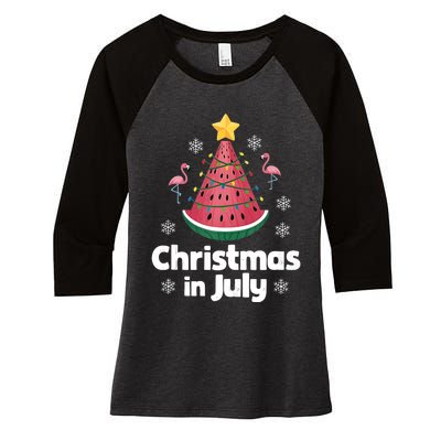 Christmas In July Watermelon Tree Funny Flamingo Xmas Beach Women's Tri-Blend 3/4-Sleeve Raglan Shirt