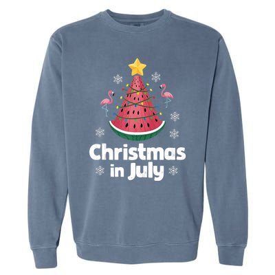 Christmas In July Watermelon Tree Funny Flamingo Xmas Beach Garment-Dyed Sweatshirt