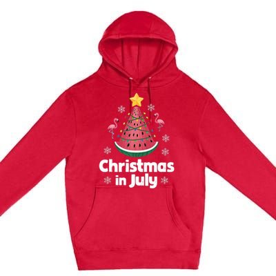 Christmas In July Watermelon Tree Funny Flamingo Xmas Beach Premium Pullover Hoodie