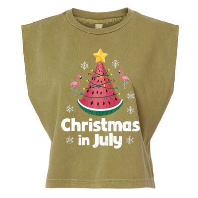 Christmas In July Watermelon Tree Funny Flamingo Xmas Beach Garment-Dyed Women's Muscle Tee