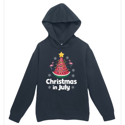 Christmas In July Watermelon Tree Funny Flamingo Xmas Beach Urban Pullover Hoodie