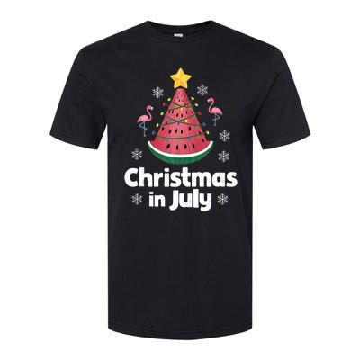 Christmas In July Watermelon Tree Funny Flamingo Xmas Beach Softstyle CVC T-Shirt