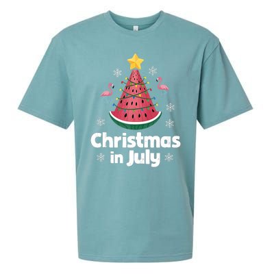 Christmas In July Watermelon Tree Funny Flamingo Xmas Beach Sueded Cloud Jersey T-Shirt