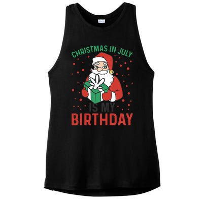 Christmas In July Is My Birthday Santa Summer Holiday Ladies PosiCharge Tri-Blend Wicking Tank