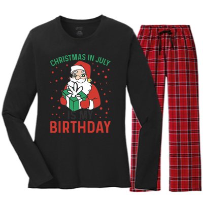 Christmas In July Is My Birthday Santa Summer Holiday Women's Long Sleeve Flannel Pajama Set 