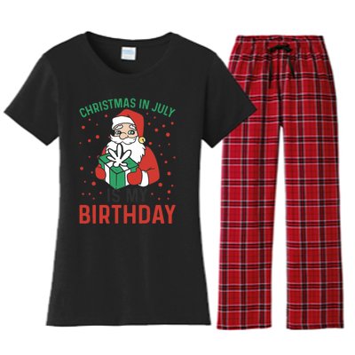 Christmas In July Is My Birthday Santa Summer Holiday Women's Flannel Pajama Set