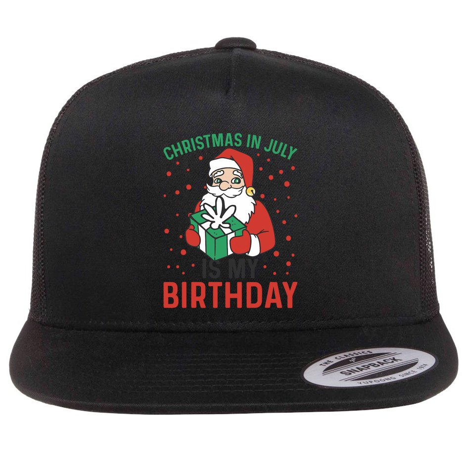 Christmas In July Is My Birthday Santa Summer Holiday Flat Bill Trucker Hat