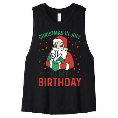 Christmas In July Is My Birthday Santa Summer Holiday Women's Racerback Cropped Tank