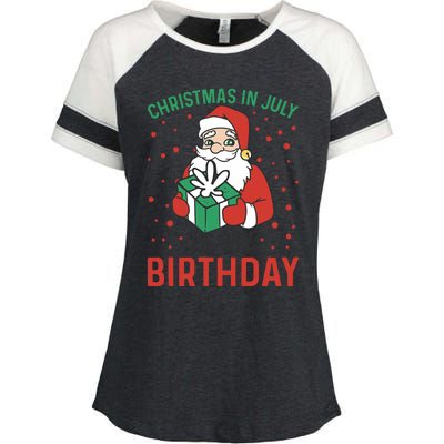 Christmas In July Is My Birthday Santa Summer Holiday Enza Ladies Jersey Colorblock Tee