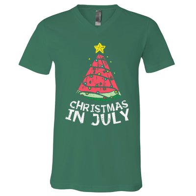 Christmas In July Watermelon Xmas Tree Summer V-Neck T-Shirt