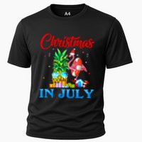 Christmas In July Pineapple Xmas Tree Flamingo Santa Summer Cooling Performance Crew T-Shirt
