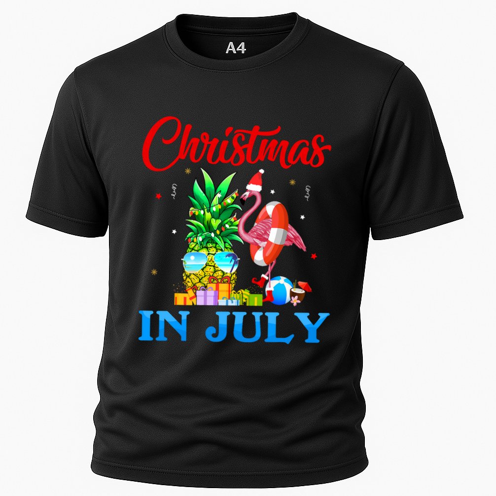 Christmas In July Pineapple Xmas Tree Flamingo Santa Summer Cooling Performance Crew T-Shirt