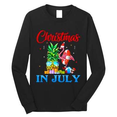 Christmas In July Pineapple Xmas Tree Flamingo Santa Summer Long Sleeve Shirt
