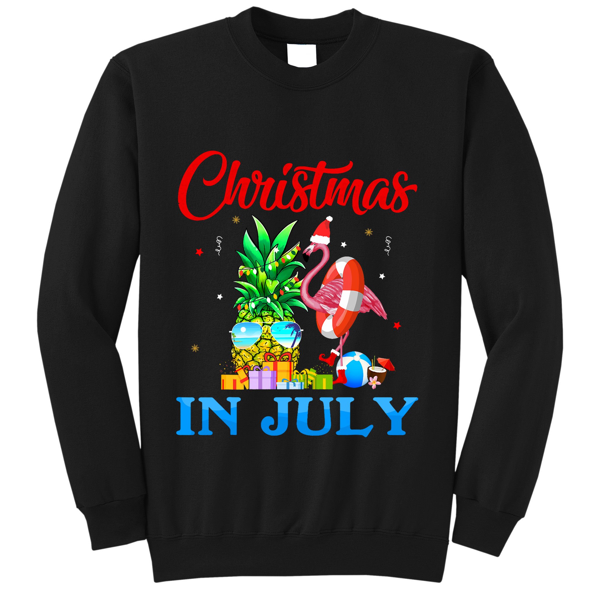 Christmas In July Pineapple Xmas Tree Flamingo Santa Summer Sweatshirt