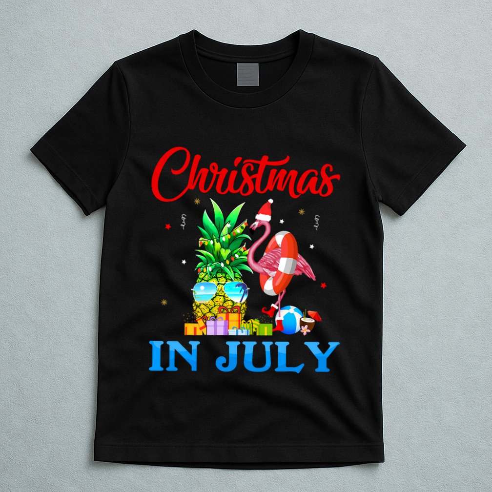 Christmas In July Pineapple Xmas Tree Flamingo Santa Summer T-Shirt