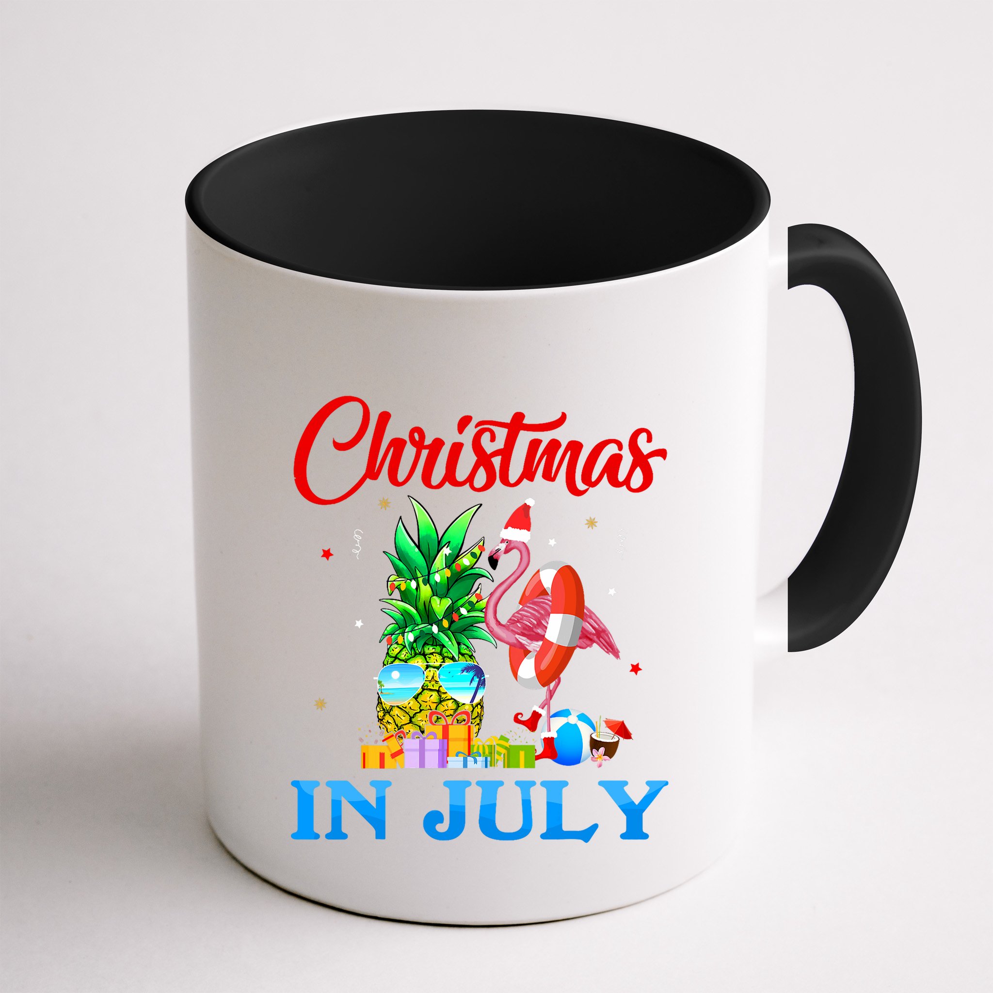 Christmas In July Pineapple Xmas Tree Flamingo Santa Summer Mug