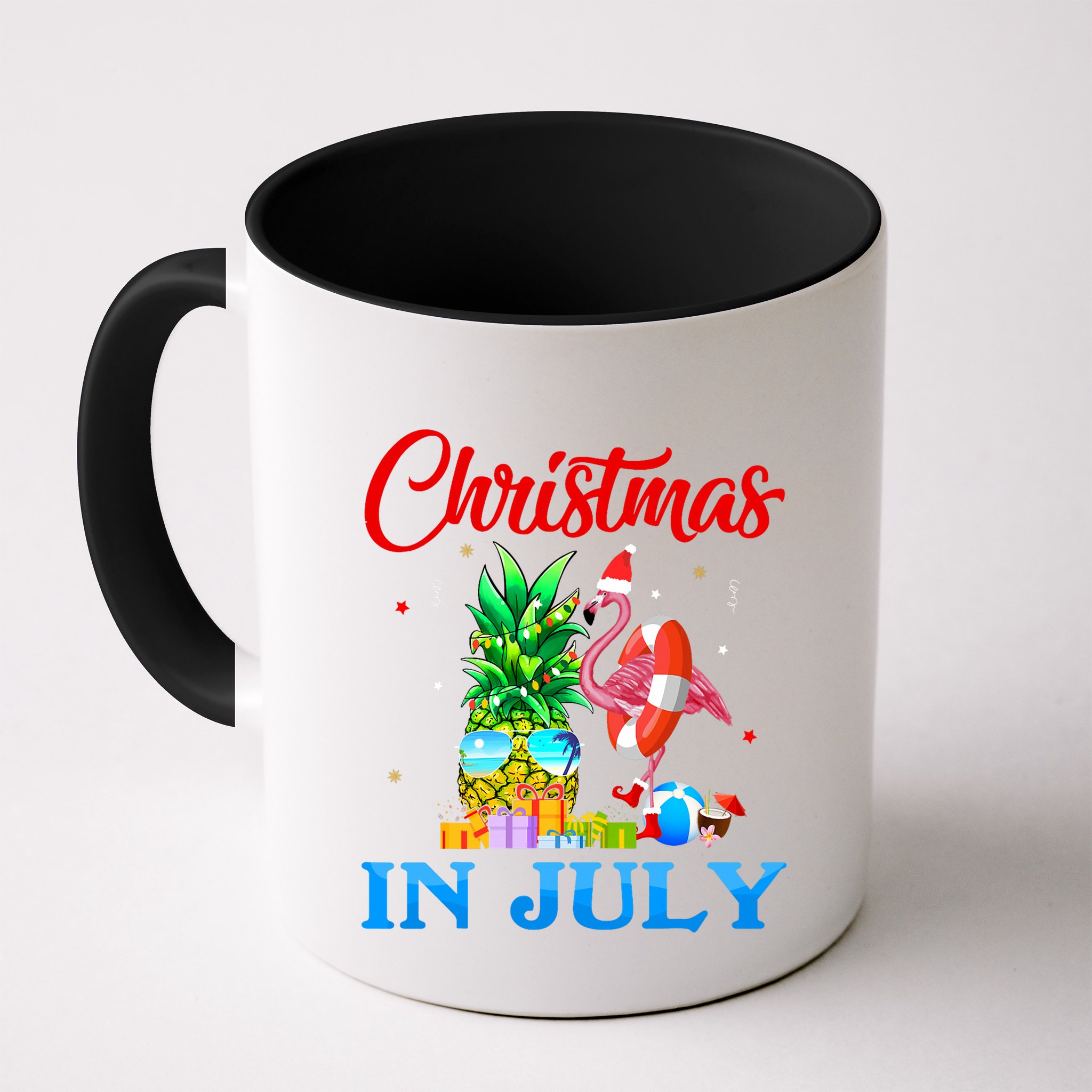 Christmas In July Pineapple Xmas Tree Flamingo Santa Summer Mug