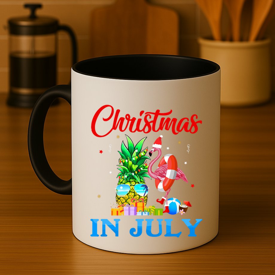 Christmas In July Pineapple Xmas Tree Flamingo Santa Summer Mug