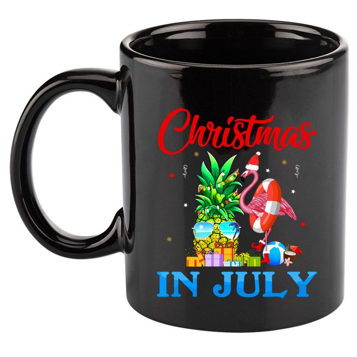 Christmas In July Pineapple Xmas Tree Flamingo Santa Summer 11oz C Handle Ceramic Mug