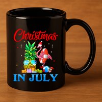 Christmas In July Pineapple Xmas Tree Flamingo Santa Summer 11oz C Handle Ceramic Mug