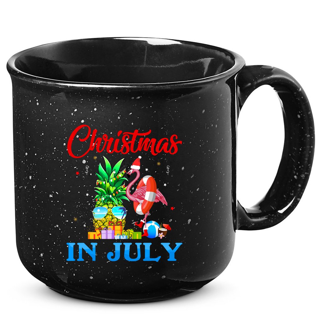 Christmas In July Pineapple Xmas Tree Flamingo Santa Summer 15oz Campfire Ceramic Mug