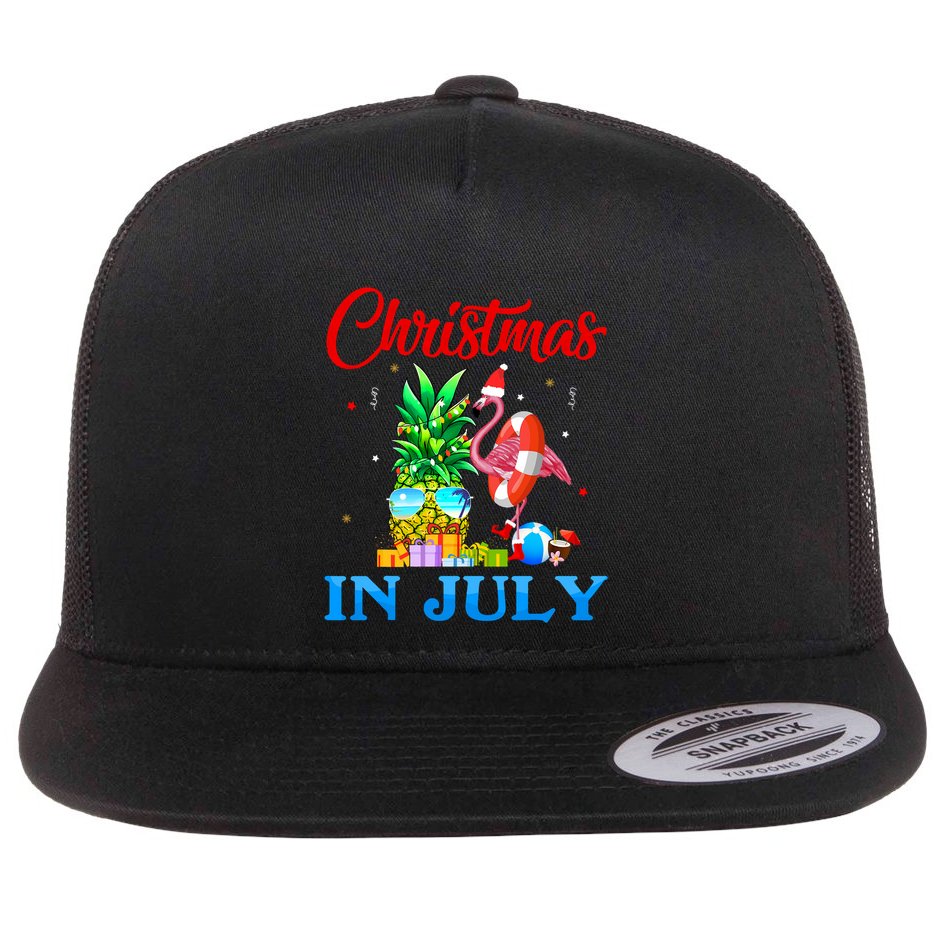 Christmas In July Pineapple Xmas Tree Flamingo Santa Summer Flat Bill Trucker Hat