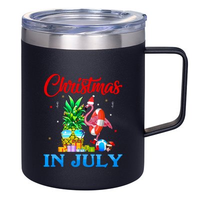 Christmas In July Pineapple Xmas Tree Flamingo Santa Summer 12oz Stainless Steel Coffee Mug