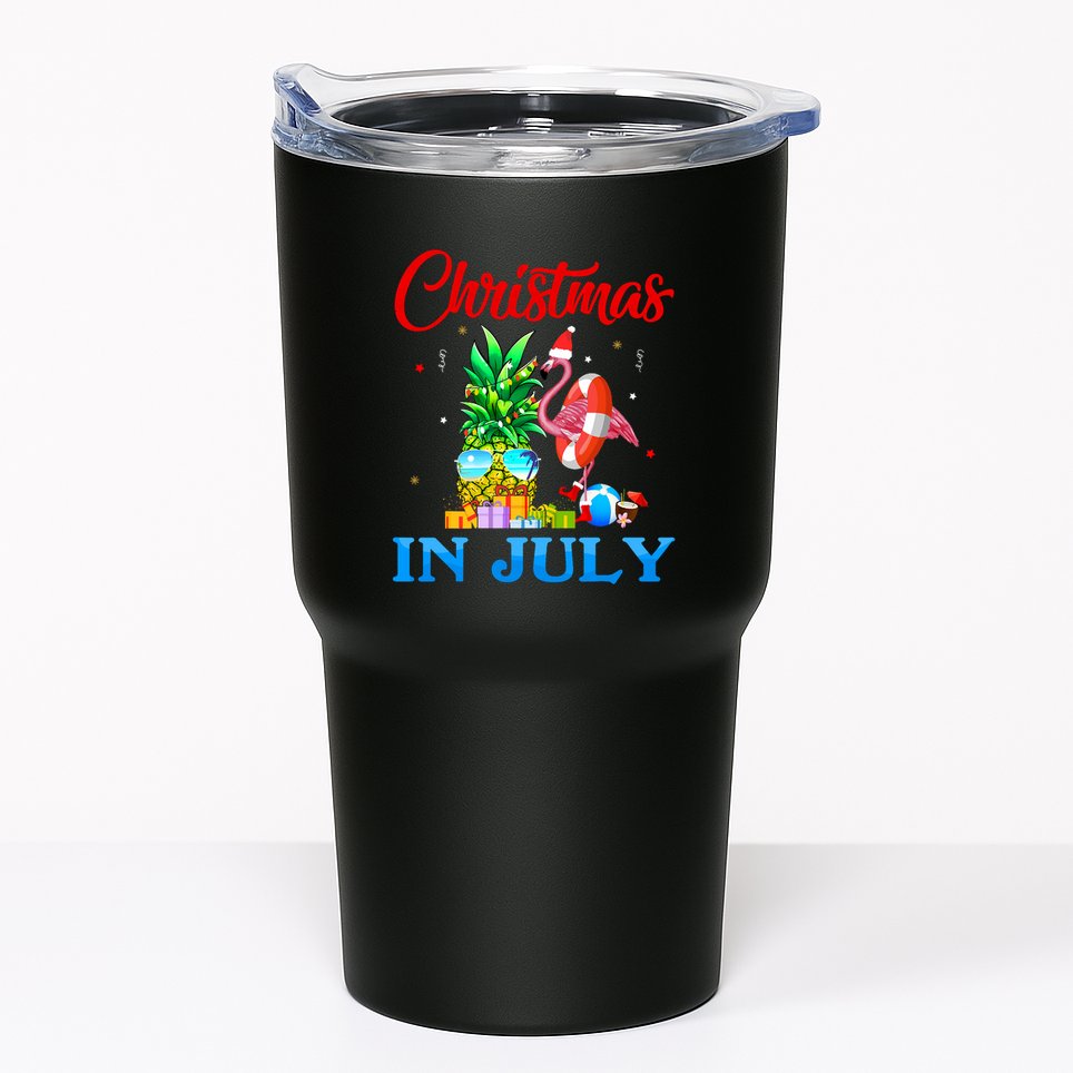 Christmas In July Pineapple Xmas Tree Flamingo Santa Summer Tumbler