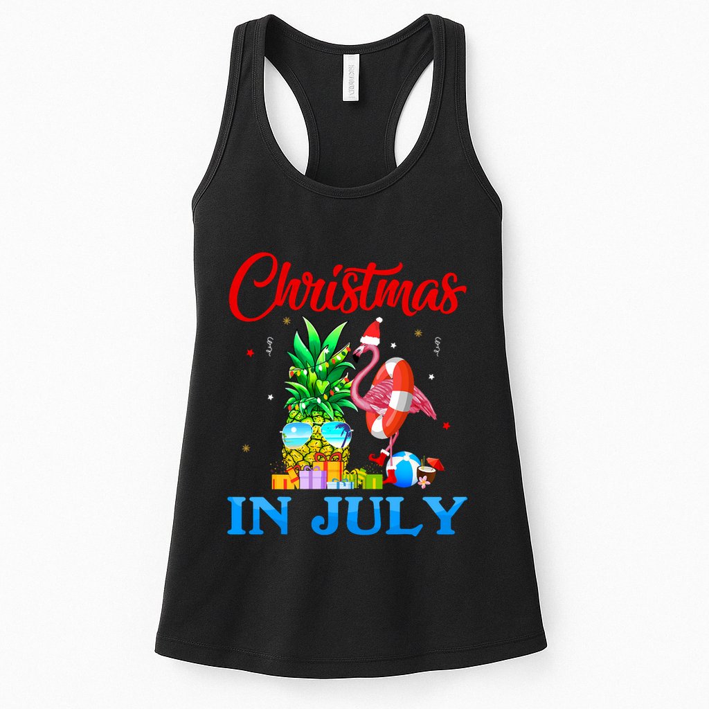 Christmas In July Pineapple Xmas Tree Flamingo Santa Summer Womens Tank Top
