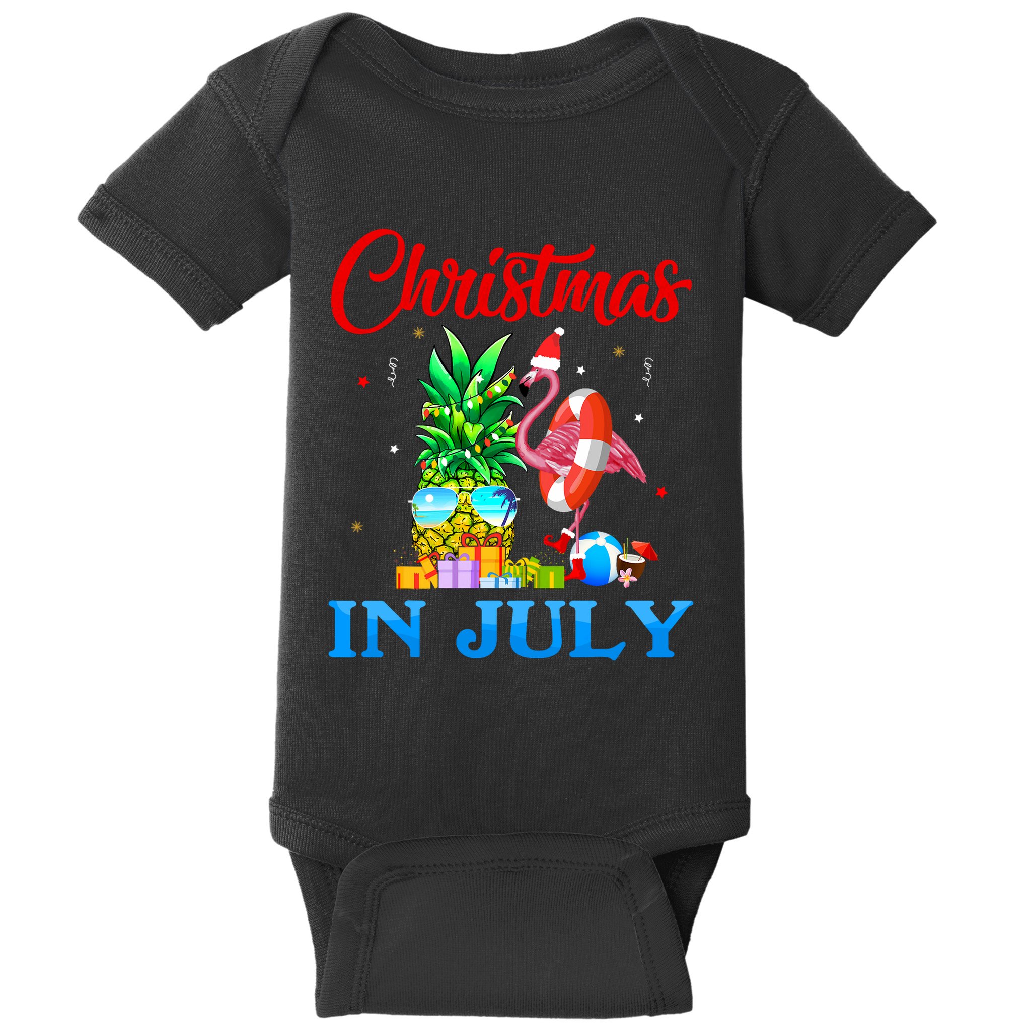 Christmas In July Pineapple Xmas Tree Flamingo Santa Summer Baby Bodysuit