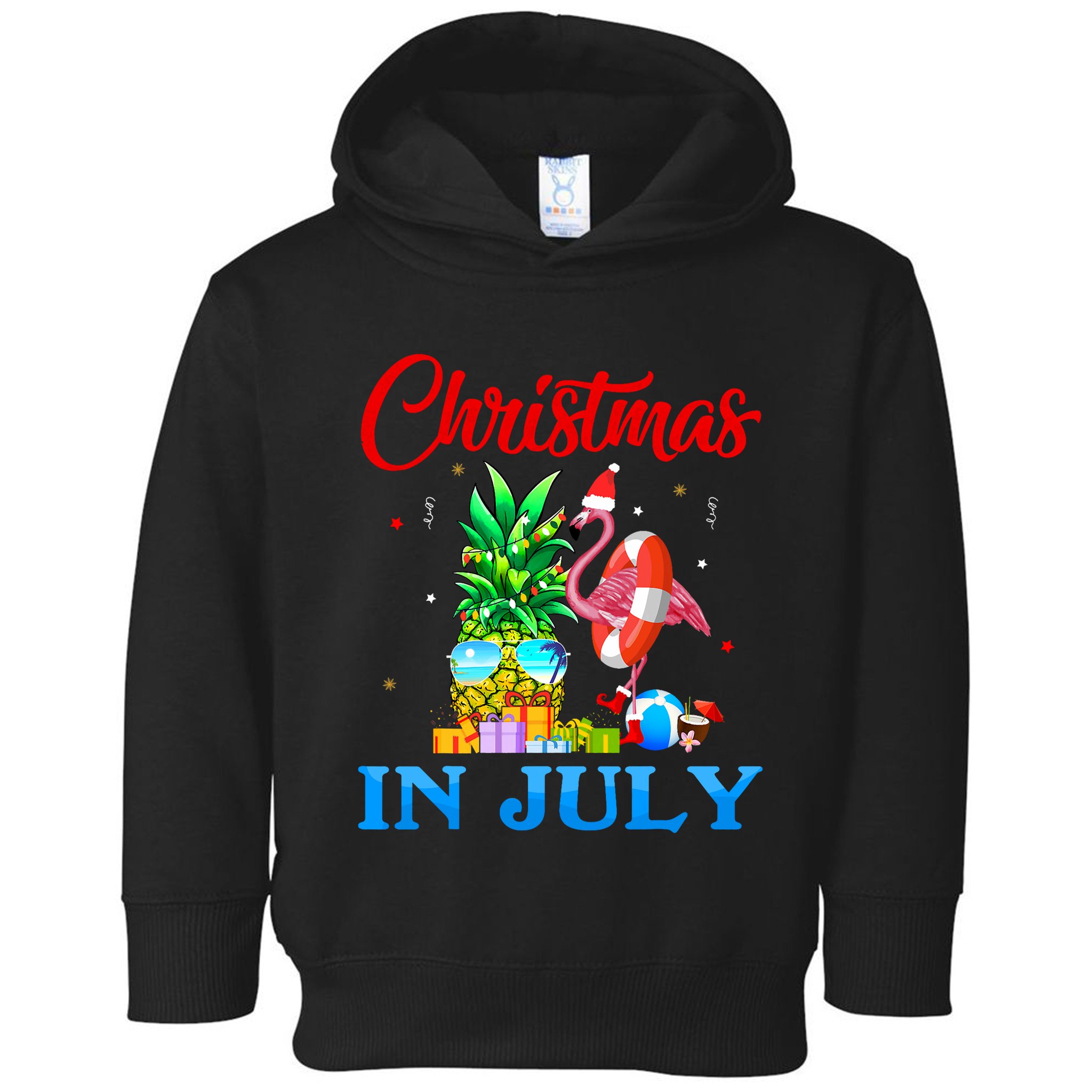 Christmas In July Pineapple Xmas Tree Flamingo Santa Summer Toddler Hoodie