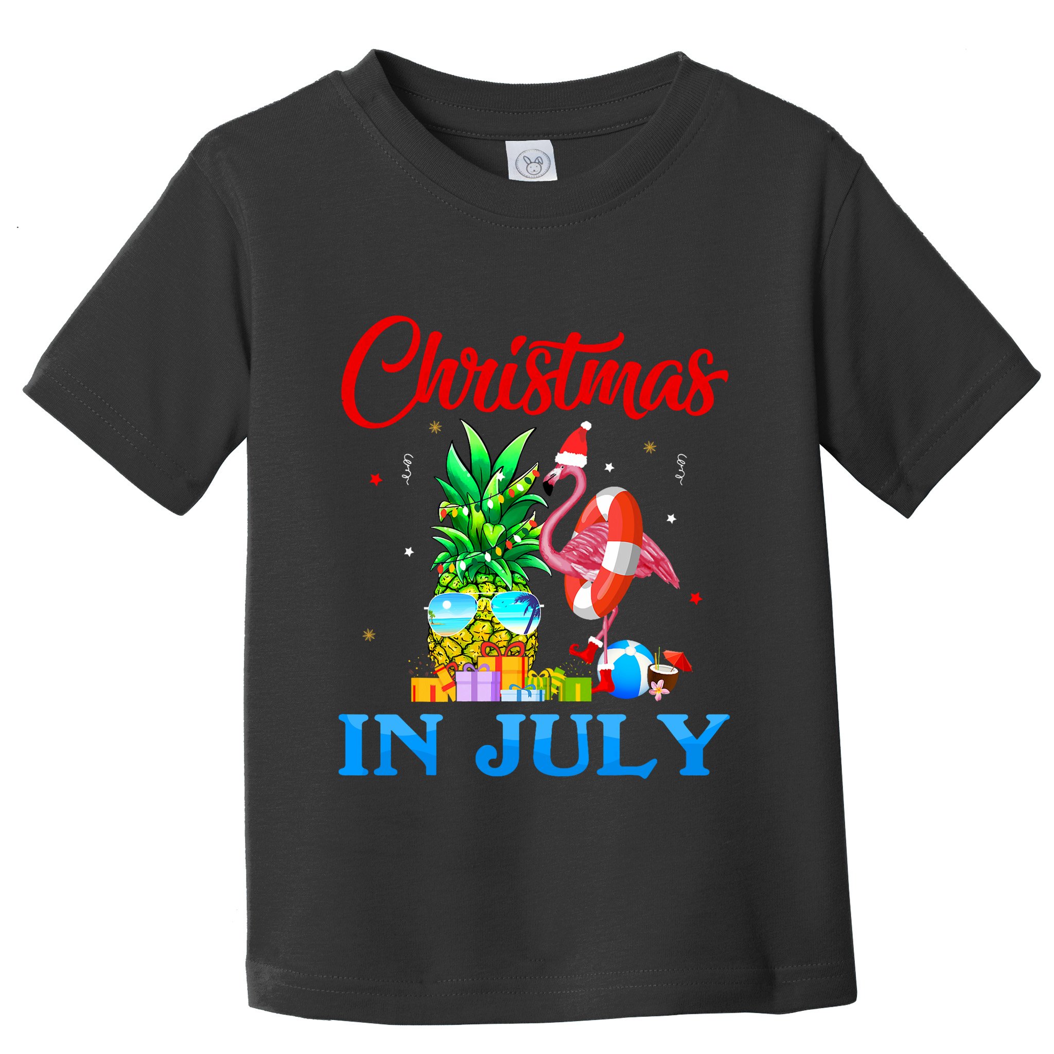 Christmas In July Pineapple Xmas Tree Flamingo Santa Summer Toddler T-Shirt