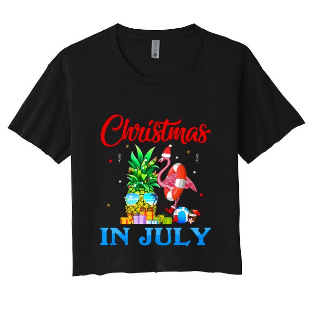 Christmas In July Pineapple Xmas Tree Flamingo Santa Summer Crop Top
