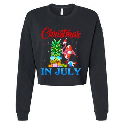 Christmas In July Pineapple Xmas Tree Flamingo Santa Summer Cropped Pullover Crew